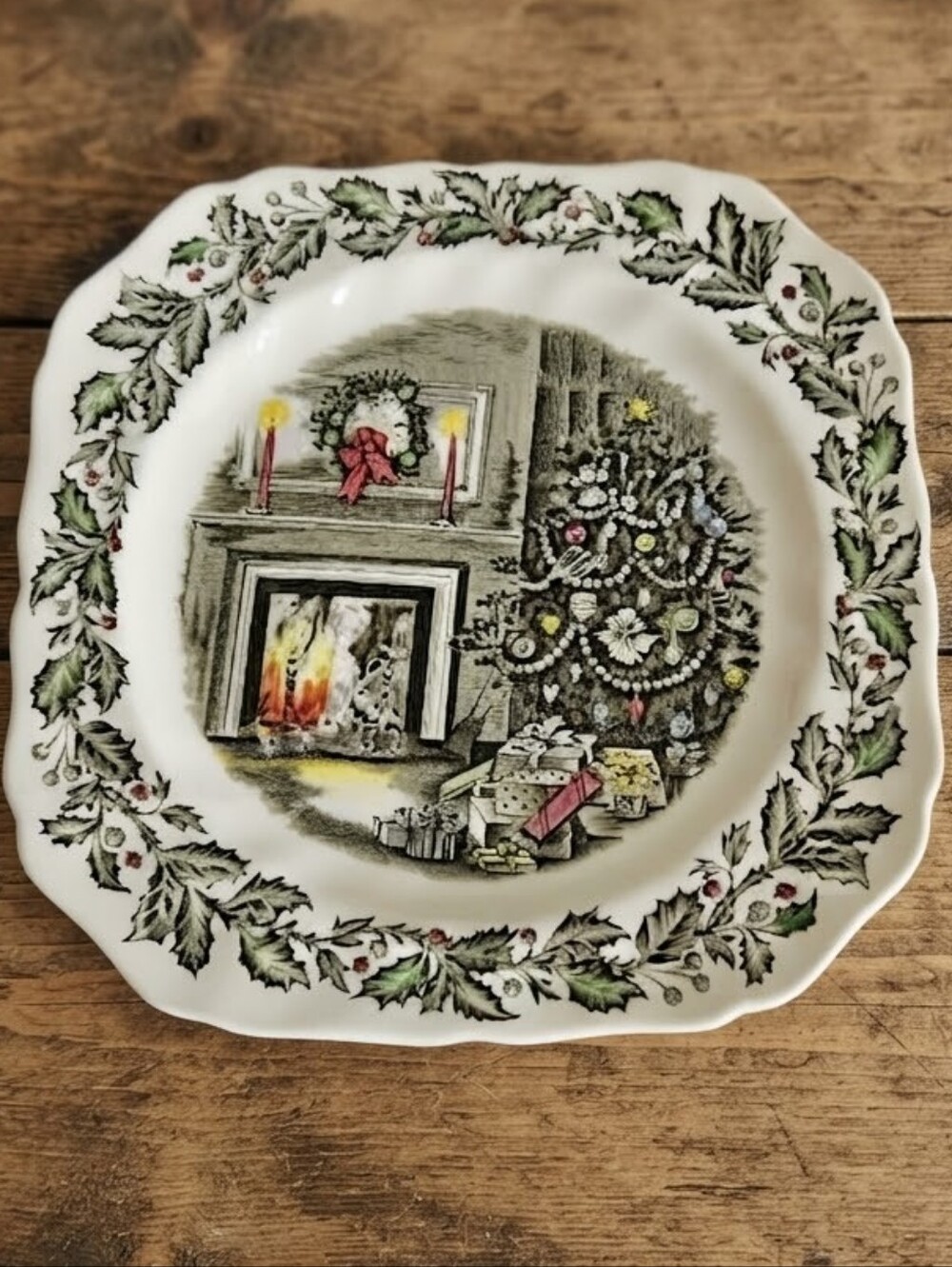 Vtg Johnson Brothers Merry Christmas Square Salad Plate - Made In England